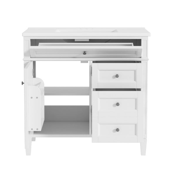 English Elm 36 Inch Modern Bathroom Vanity Ceramic Sink MDF Cabinet Soft Close Storage Drawers White N710P495511K
