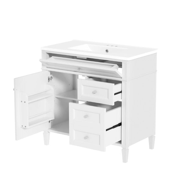 English Elm 36 Inch Modern Bathroom Vanity Ceramic Sink MDF Cabinet Soft Close Storage Drawers White N710P495511K