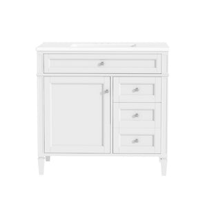 English Elm 36 Inch Modern Bathroom Vanity Ceramic Sink MDF Cabinet Soft Close Storage Drawers White N710P495511K