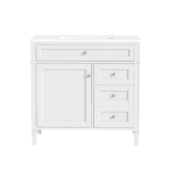English Elm 36 Inch Modern Bathroom Vanity Ceramic Sink MDF Cabinet Soft Close Storage Drawers White N710P495511K