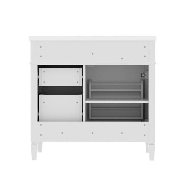 English Elm 36 Inch Modern Bathroom Vanity Ceramic Sink MDF Cabinet Soft Close Storage Drawers White N710P495511K
