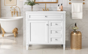 English Elm 36 Inch Modern Bathroom Vanity Ceramic Sink MDF Cabinet Soft Close Storage Drawers White N710P495511K