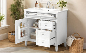 English Elm 36 Inch Modern Bathroom Vanity Ceramic Sink MDF Cabinet Soft Close Storage Drawers White N710P495511K