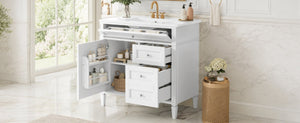 English Elm 36 Inch Modern Bathroom Vanity Ceramic Sink MDF Cabinet Soft Close Storage Drawers White N710P495511K