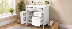 English Elm 36 Inch Modern Bathroom Vanity Ceramic Sink MDF Cabinet Soft Close Storage Drawers White N710P495511K