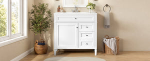 English Elm 36 Inch Modern Bathroom Vanity Ceramic Sink MDF Cabinet Soft Close Storage Drawers White N710P495511K