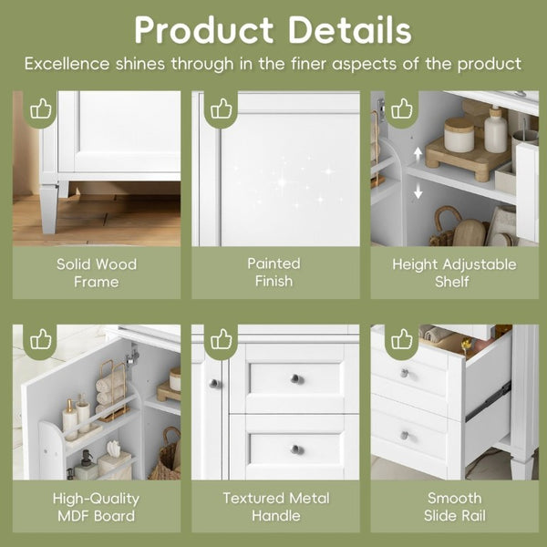 English Elm 36 Inch Modern Bathroom Vanity Ceramic Sink MDF Cabinet Soft Close Storage Drawers White N710P495511K