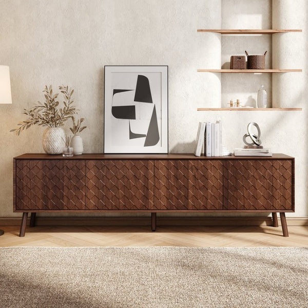 English Elm 70Inch Walnut Media Console with Solid Wood Legs Soft Close Doors and Cable Management 70.8 x 15.7 x 20 Cabinets with Soft-Close Hinges N710P496284P
