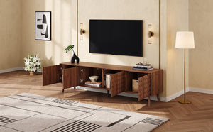 English Elm 70Inch Walnut Media Console with Solid Wood Legs Soft Close Doors and Cable Management 70.8 x 15.7 x 20 Cabinets with Soft-Close Hinges N710P496284P