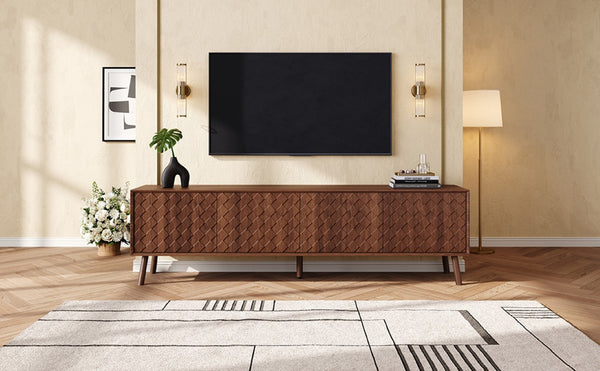 English Elm 70Inch Walnut Media Console with Solid Wood Legs Soft Close Doors and Cable Management 70.8 x 15.7 x 20 Cabinets with Soft-Close Hinges N710P496284P