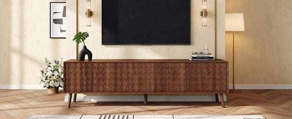 English Elm 70Inch Walnut Media Console with Solid Wood Legs Soft Close Doors and Cable Management 70.8 x 15.7 x 20 Cabinets with Soft-Close Hinges N710P496284P