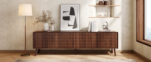 English Elm 70Inch Walnut Media Console with Solid Wood Legs Soft Close Doors and Cable Management 70.8 x 15.7 x 20 Cabinets with Soft-Close Hinges N710P496284P