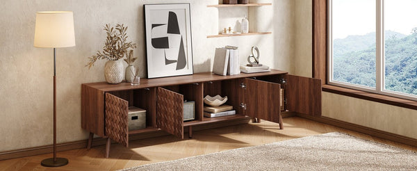 English Elm 70Inch Walnut Media Console with Solid Wood Legs Soft Close Doors and Cable Management 70.8 x 15.7 x 20 Cabinets with Soft-Close Hinges N710P496284P