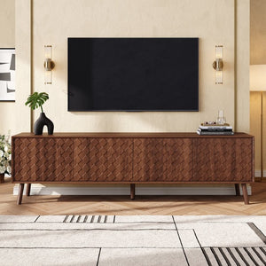 English Elm 70Inch Walnut Media Console with Solid Wood Legs Soft Close Doors and Cable Management 70.8 x 15.7 x 20 Cabinets with Soft-Close Hinges N710P496284P