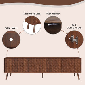 English Elm 70Inch Walnut Media Console with Solid Wood Legs Soft Close Doors and Cable Management 70.8 x 15.7 x 20 Cabinets with Soft-Close Hinges N710P496284P