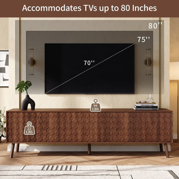English Elm 70Inch Walnut Media Console with Solid Wood Legs Soft Close Doors and Cable Management 70.8 x 15.7 x 20 Cabinets with Soft-Close Hinges N710P496284P