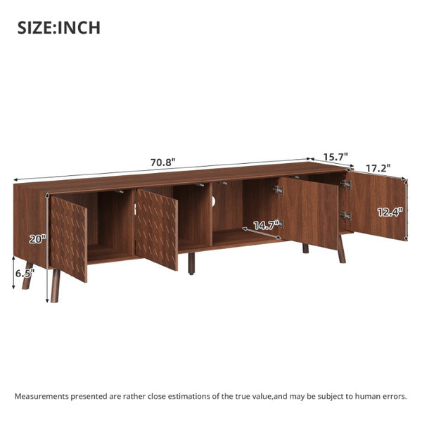 English Elm 70Inch Walnut Media Console with Solid Wood Legs Soft Close Doors and Cable Management 70.8 x 15.7 x 20 Cabinets with Soft-Close Hinges N710P496284P