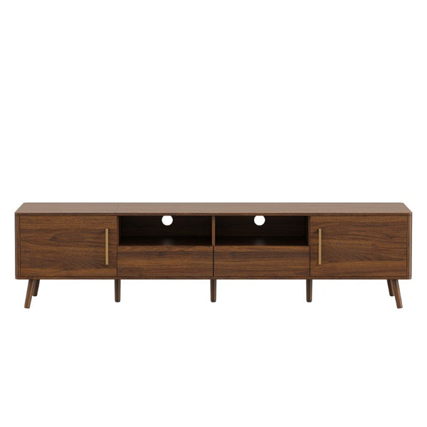 English Elm 78-Inch Walnut Entertainment Console with Solid Wood Legs Soft-Close Storage N710P496288P