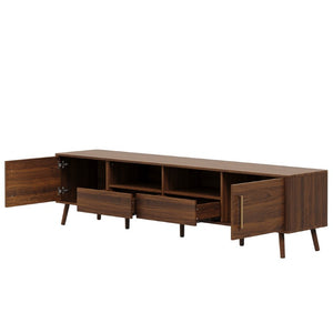 English Elm 78-Inch Walnut Entertainment Console with Solid Wood Legs Soft-Close Storage N710P496288P
