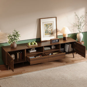 English Elm 78-Inch Walnut Entertainment Console with Solid Wood Legs Soft-Close Storage N710P496288P