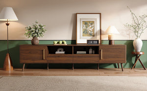 English Elm 78-Inch Walnut Entertainment Console with Solid Wood Legs Soft-Close Storage N710P496288P