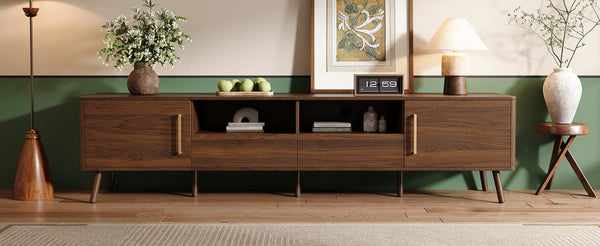 English Elm 78-Inch Walnut Entertainment Console with Solid Wood Legs Soft-Close Storage N710P496288P