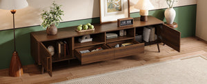 English Elm 78-Inch Walnut Entertainment Console with Solid Wood Legs Soft-Close Storage N710P496288P