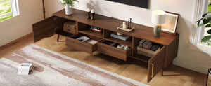 English Elm 78-Inch Walnut Entertainment Console with Solid Wood Legs Soft-Close Storage N710P496288P