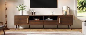 English Elm 78-Inch Walnut Entertainment Console with Solid Wood Legs Soft-Close Storage N710P496288P