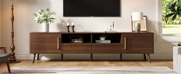 English Elm 78-Inch Walnut Entertainment Console with Solid Wood Legs Soft-Close Storage N710P496288P