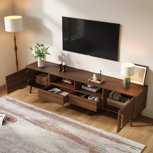 English Elm 78-Inch Walnut Entertainment Console with Solid Wood Legs Soft-Close Storage N710P496288P