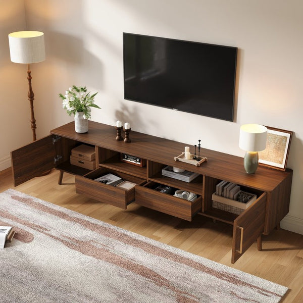 English Elm 78-Inch Walnut Entertainment Console with Solid Wood Legs Soft-Close Storage N710P496288P