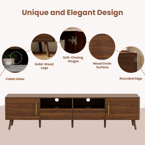 English Elm 78-Inch Walnut Entertainment Console with Solid Wood Legs Soft-Close Storage N710P496288P