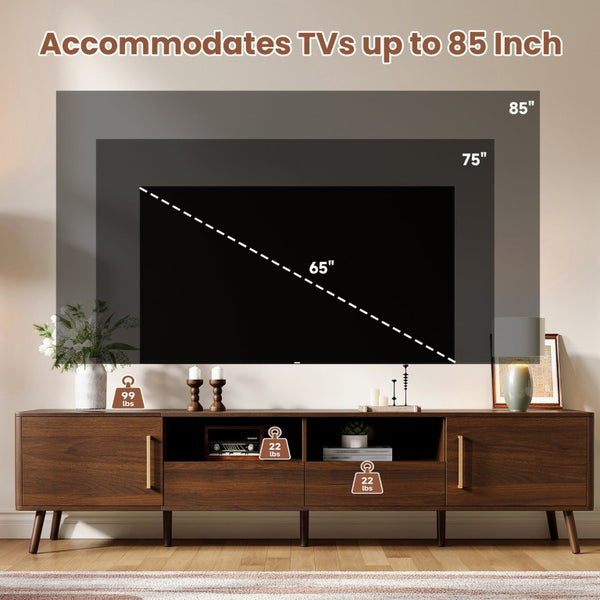 English Elm 78-Inch Walnut Entertainment Console with Solid Wood Legs Soft-Close Storage N710P496288P