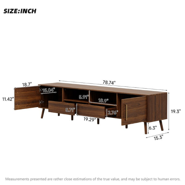 English Elm 78-Inch Walnut Entertainment Console with Solid Wood Legs Soft-Close Storage N710P496288P