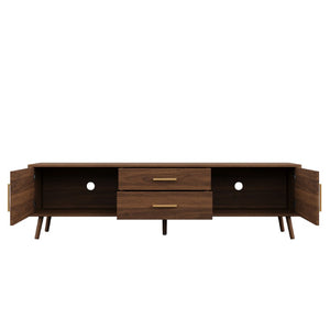 English Elm 70Inch Walnut Media Console with Solid Wood Legs Soft Close Doors and Cable Management 70.8 x 15.75 x 19.53 Drawers and Cabinets N710P496292P
