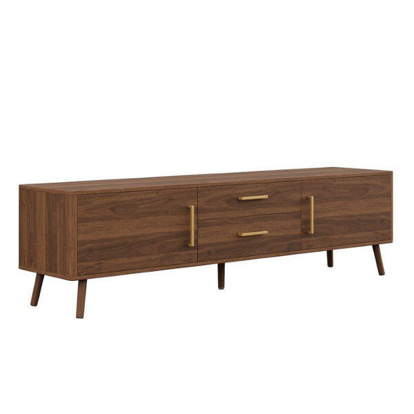 English Elm 70Inch Walnut Media Console with Solid Wood Legs Soft Close Doors and Cable Management 70.8 x 15.75 x 19.53 Drawers and Cabinets N710P496292P