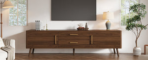 English Elm 70Inch Walnut Media Console with Solid Wood Legs Soft Close Doors and Cable Management 70.8 x 15.75 x 19.53 Drawers and Cabinets N710P496292P