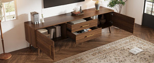 English Elm 70Inch Walnut Media Console with Solid Wood Legs Soft Close Doors and Cable Management 70.8 x 15.75 x 19.53 Drawers and Cabinets N710P496292P