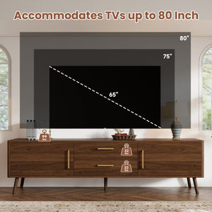 English Elm 70Inch Walnut Media Console with Solid Wood Legs Soft Close Doors and Cable Management 70.8 x 15.75 x 19.53 Drawers and Cabinets N710P496292P