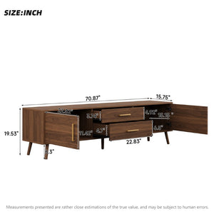 English Elm 70Inch Walnut Media Console with Solid Wood Legs Soft Close Doors and Cable Management 70.8 x 15.75 x 19.53 Drawers and Cabinets N710P496292P