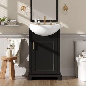 English Elm 20-Inch French Style Bathroom Vanity Solid Wood Cabinet with Bulged Ceramic Basin Black N710P499667B