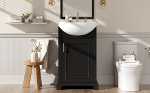 English Elm 20-Inch French Style Bathroom Vanity Solid Wood Cabinet with Bulged Ceramic Basin Black N710P499667B
