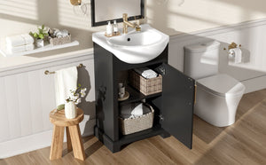 English Elm 20-Inch French Style Bathroom Vanity Solid Wood Cabinet with Bulged Ceramic Basin Black N710P499667B