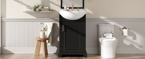 English Elm 20-Inch French Style Bathroom Vanity Solid Wood Cabinet with Bulged Ceramic Basin Black N710P499667B