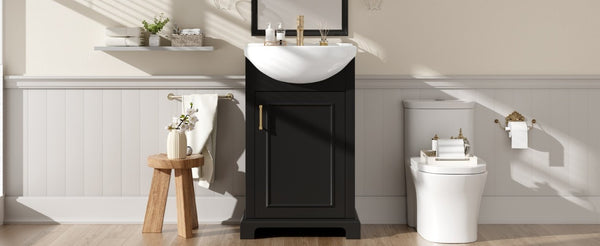 English Elm 20-Inch French Style Bathroom Vanity Solid Wood Cabinet with Bulged Ceramic Basin Black N710P499667B