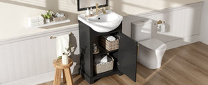English Elm 20-Inch French Style Bathroom Vanity Solid Wood Cabinet with Bulged Ceramic Basin Black N710P499667B