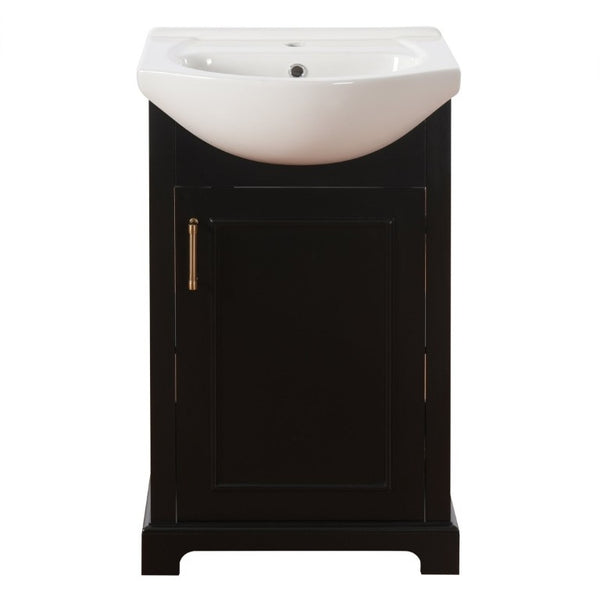 English Elm 20-Inch French Style Bathroom Vanity Solid Wood Cabinet with Bulged Ceramic Basin Black N710P499667B