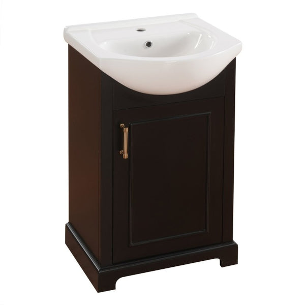 English Elm 20-Inch French Style Bathroom Vanity Solid Wood Cabinet with Bulged Ceramic Basin Black N710P499667B