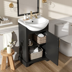 English Elm 20-Inch French Style Bathroom Vanity Solid Wood Cabinet with Bulged Ceramic Basin Black N710P499667B